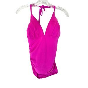 La Blanca Pink Swim Beachy Island Goddess‎ Halter Tankini Swimsuit Top Size 8